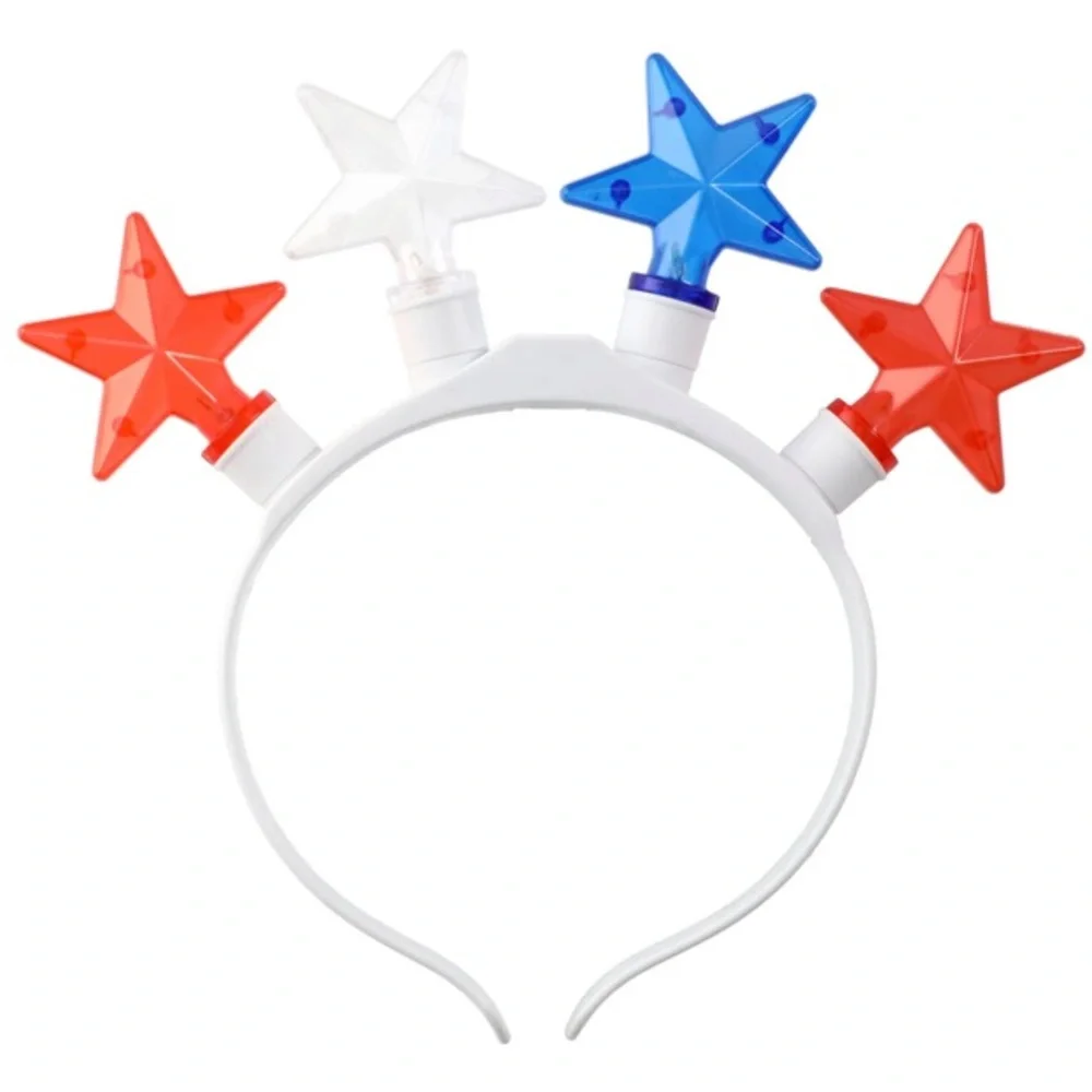 Brand NWT Three Speed Red White & Blue Patriotic Flashing Star Light Head Band